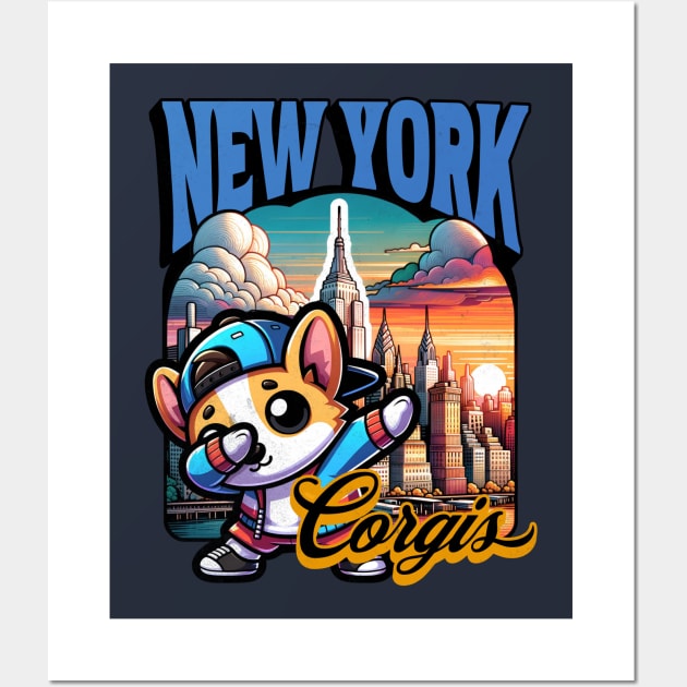 New York Funny Corgi Dabbing Wall Art by alcoshirts